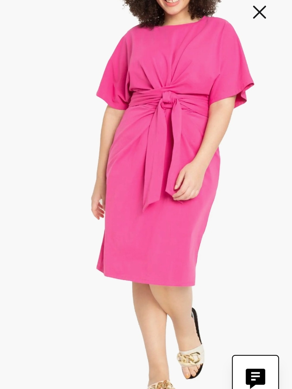 Eloquii Hot Pink Knot-Front Midi Dress